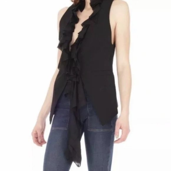 Womens Elizabeth and James Dandy Black Silk Ruffled Vest Top M * - Picture 2 of 15